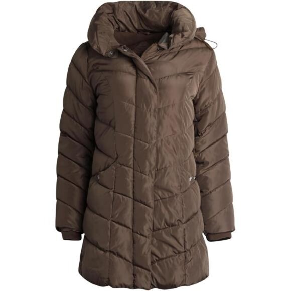 Womens Long Puffer Coat - Heavyweight Insulated Fall Winter - Picture 2 of 7